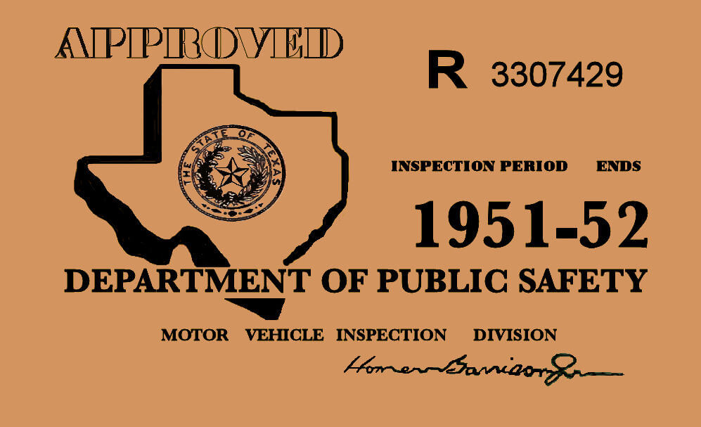 1951-52 Texas INSPECTION Sticker